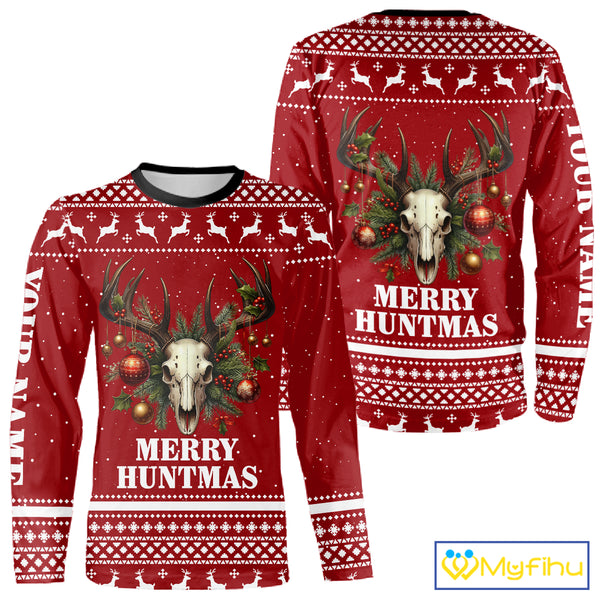Personalized Ugly Christmas Deer Hunting Shirt Full Print Christmas Pattern, Christmas Gifts NBT284