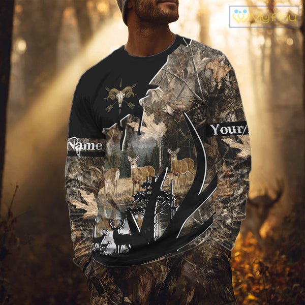 Custom Whitetail Deer 3D All Over Print Shirts, Gift for Men, Hunting Hoodie Long Sleeves NBT336