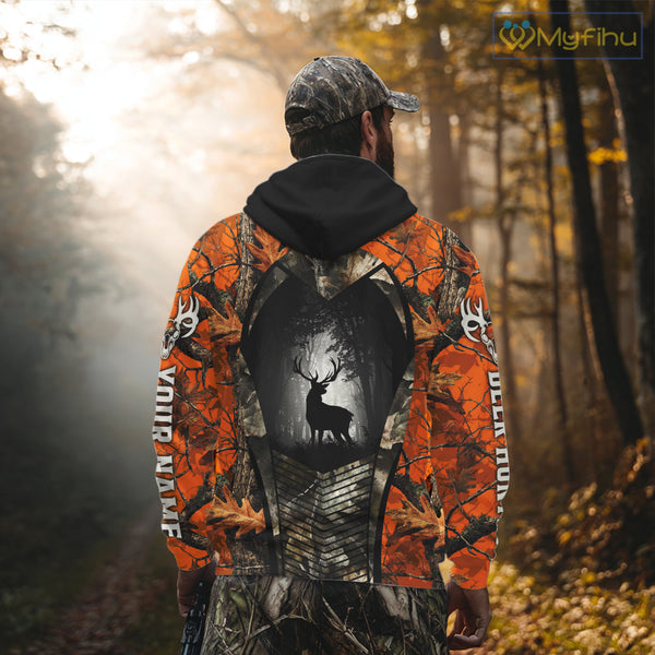 Personalized Orange Camo Whitetail Deer Hunting Shirt With 3D Print For Deer Hunters NBT287