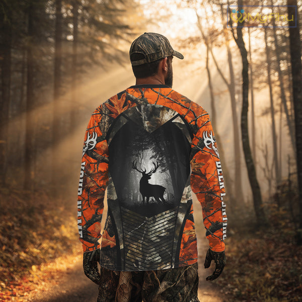 Personalized Orange Camo Whitetail Deer Hunting Shirt With 3D Print For Deer Hunters NBT287