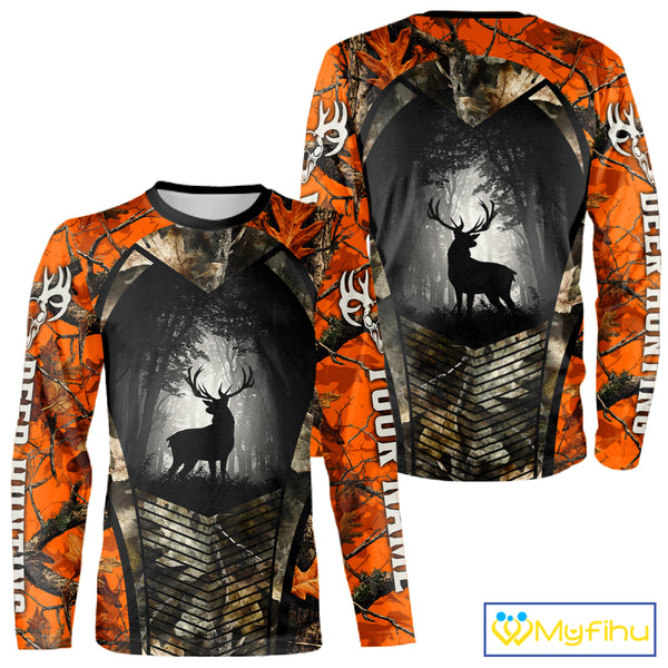 Personalized Orange Camo Whitetail Deer Hunting Shirt With 3D Print For Deer Hunters NBT287