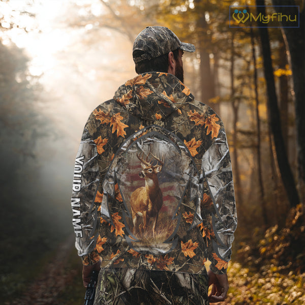 Deer Hunting Camo Hoodie American Flag Long Sleeve 3D Shirt Men Camo Hoodie NBT293