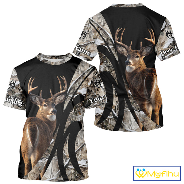 Personalized Whitetail Deer Hunting 3D All Over Printed Hoodie Winter Camo Long Sleeve for Men, Women NBT296