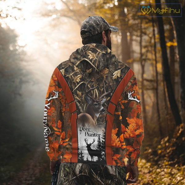 Customized Name Whitetail Deer Hunting Orange Camo Hoodie 3D Shirt, Gift for Hunters NBT297