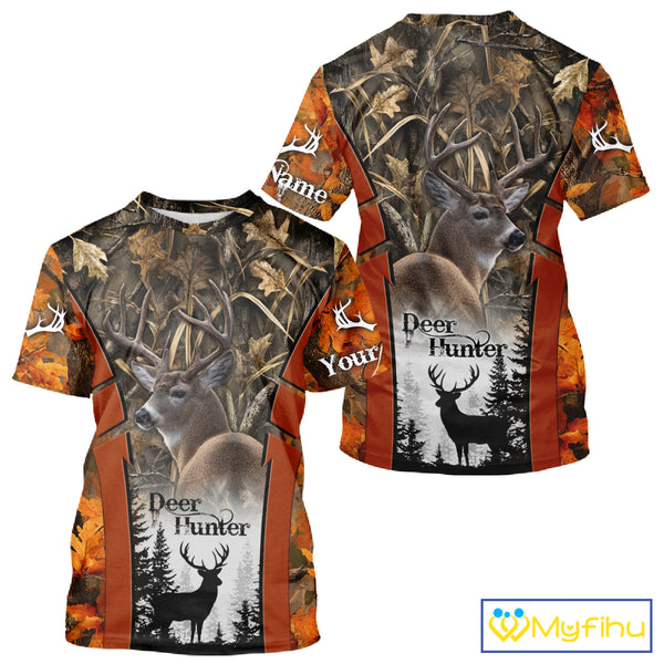 Customized Name Whitetail Deer Hunting Orange Camo Hoodie 3D Shirt, Gift for Hunters NBT297