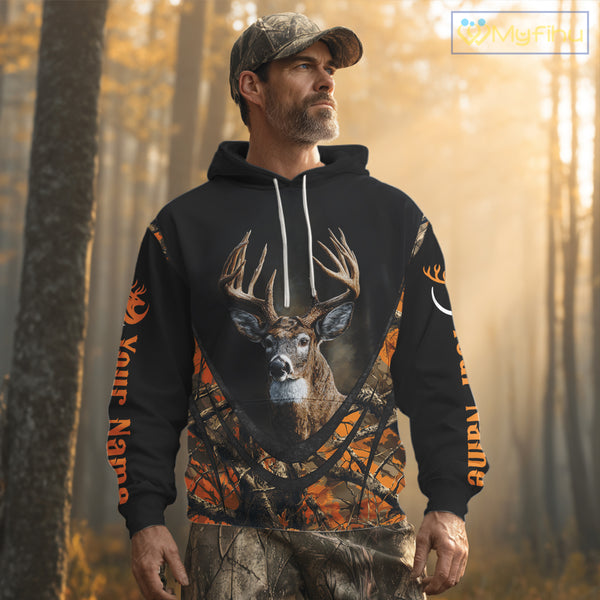 Deer Hunting Shirt Orange Camo 3D Custom Name, Season Deer Hunting, Hunting Gifts for Men NBT251