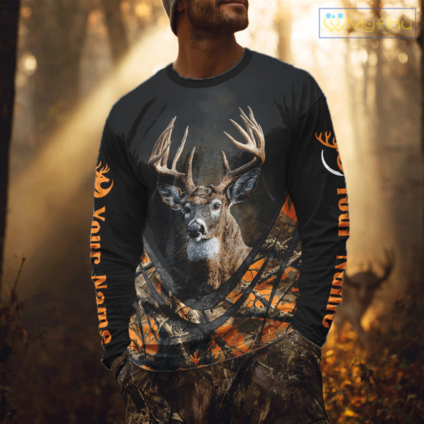 Deer Hunting Shirt Orange Camo 3D Custom Name, Season Deer Hunting, Hunting Gifts for Men NBT251