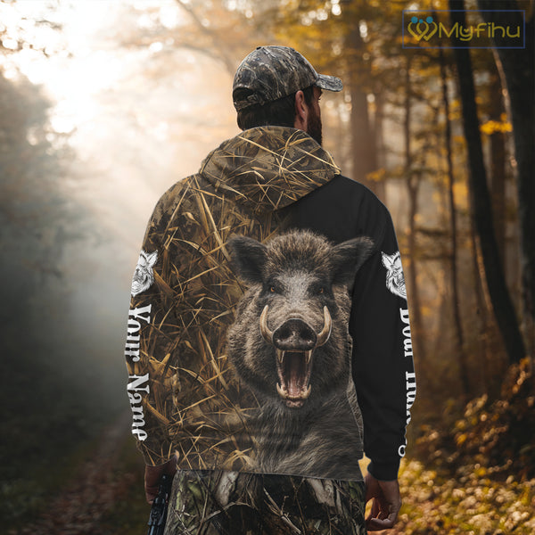 Custom Boar Hunting Brown Camo Shirts for Men, Hunting Gifts, Camouflage Boar Hunting Shirt NBT267