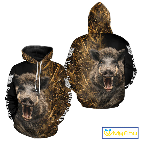 Custom Boar Hunting Brown Camo Shirts for Men, Hunting Gifts, Camouflage Boar Hunting Shirt NBT267