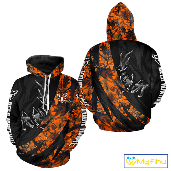 Personalized Deer Hunting Shirt with Antler 3D All Over Print Orange Camo Hunting Clothes NBT271