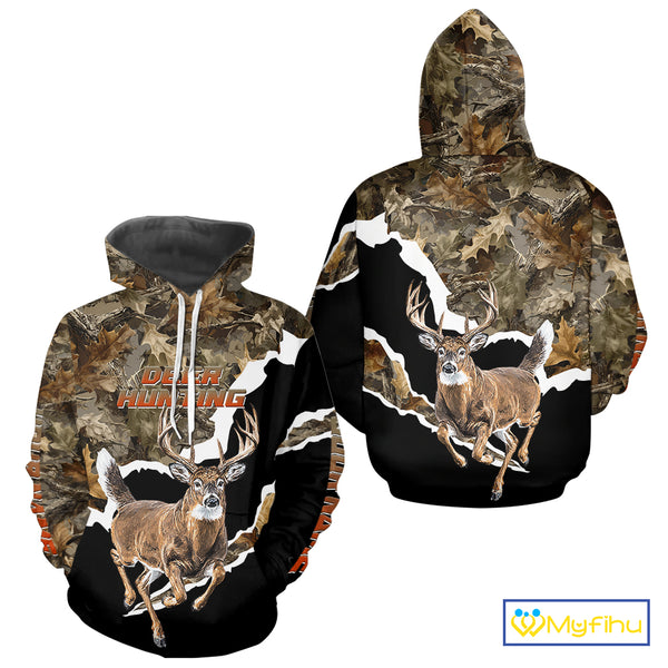 Whitetail Deer Camo Customize Name 3D Printed Long Sleeve Hoodie Hunting Shirts for Men NBT303