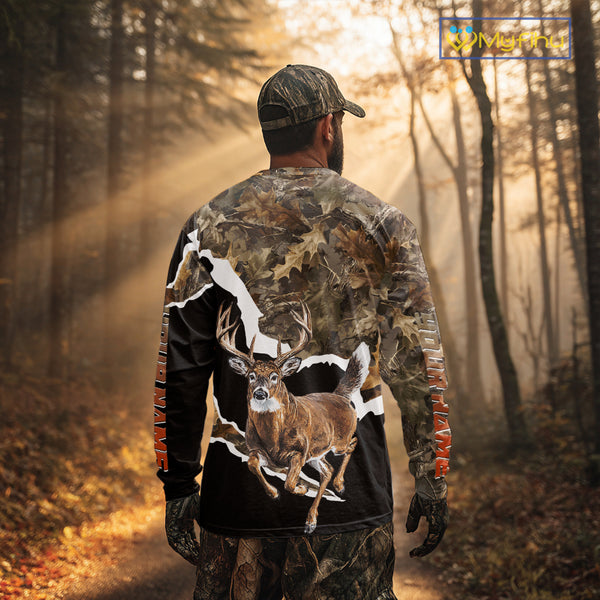 Whitetail Deer Camo Customize Name 3D Printed Long Sleeve Hoodie Hunting Shirts for Men NBT303