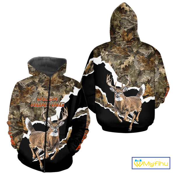 Whitetail Deer Camo Customize Name 3D Printed Long Sleeve Hoodie Hunting Shirts for Men NBT303