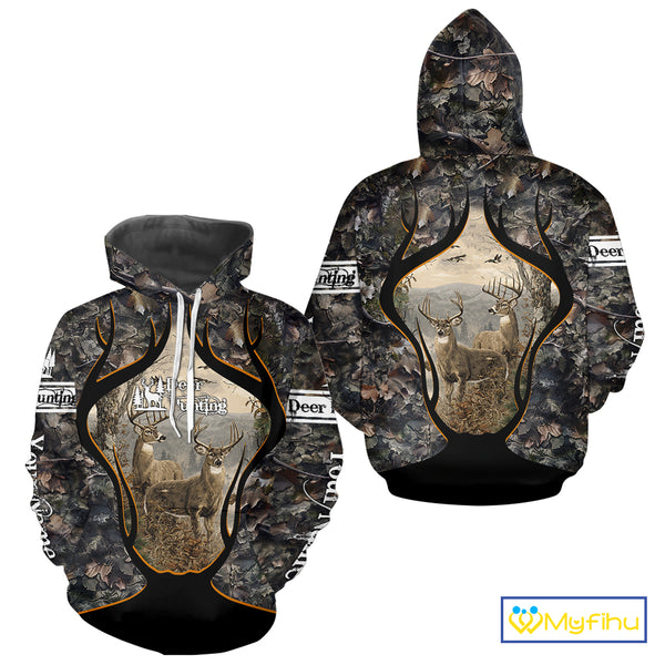 Whitetail Deer Custom Name 3D Printed Long Sleeve Hoodies, Deer Hunting Shirt, Hunting Season NBT304