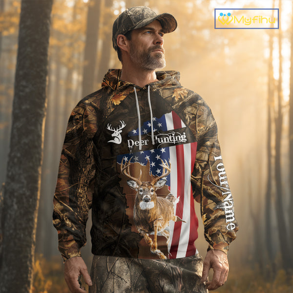 Forest Camo Deer Hunting Shirt American Flag Full All Over 3D Printed Hoodie For Men NBT321
