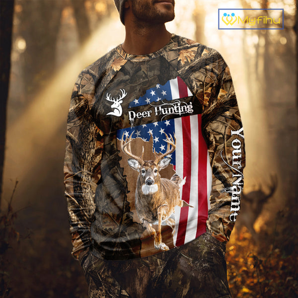 Forest Camo Deer Hunting Shirt American Flag Full All Over 3D Printed Hoodie For Men NBT321