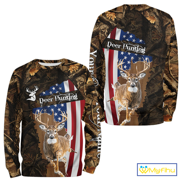 Forest Camo Deer Hunting Shirt American Flag Full All Over 3D Printed Hoodie For Men NBT321