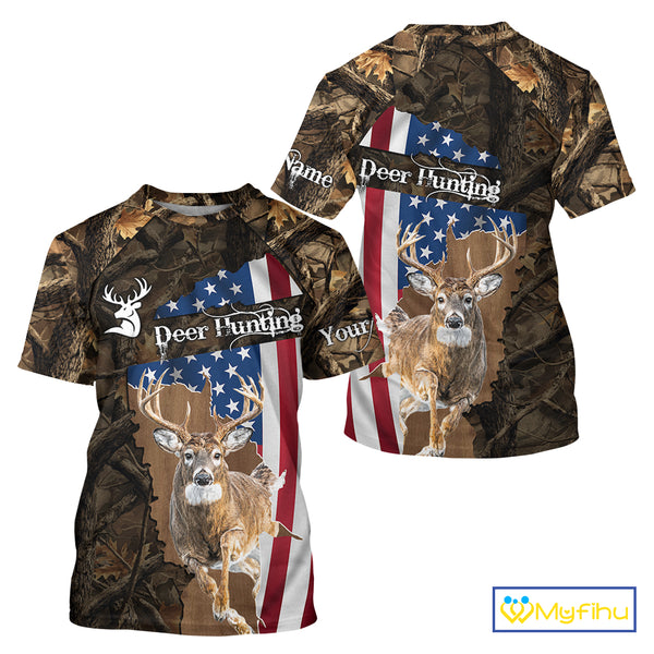 Forest Camo Deer Hunting Shirt American Flag Full All Over 3D Printed Hoodie For Men NBT321