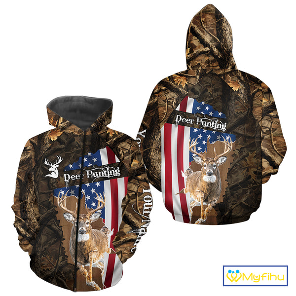Forest Camo Deer Hunting Shirt American Flag Full All Over 3D Printed Hoodie For Men NBT321