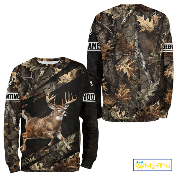 Personalized Whitetail Deer Hunting Fall Season Camo Printing Shirts Deer Hunting Gift Hoodie NBT323