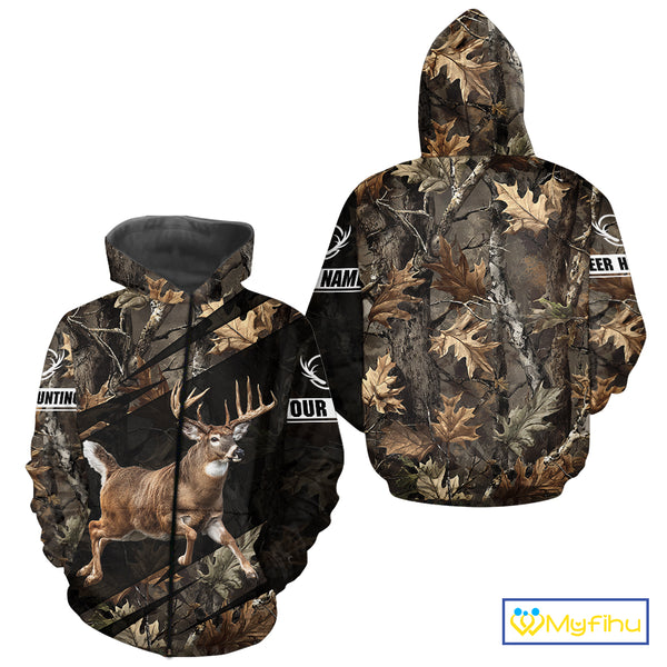 Personalized Whitetail Deer Hunting Fall Season Camo Printing Shirts Deer Hunting Gift Hoodie NBT323
