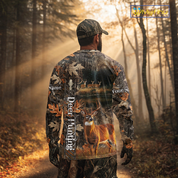 Whitetail Deer Hunting Custom Name Camo Shirt, Hunting Hoodie Camouflage Deer Shirts NBT333