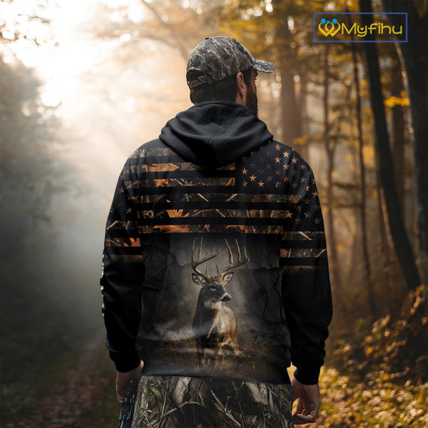 Deer Hunting Orange Camo US Flag All Over Print Custom Name, Hunting Gifts for Men NBT246