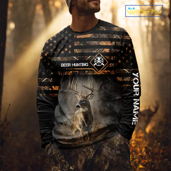 Deer Hunting Orange Camo US Flag All Over Print Custom Name, Hunting Gifts for Men NBT246