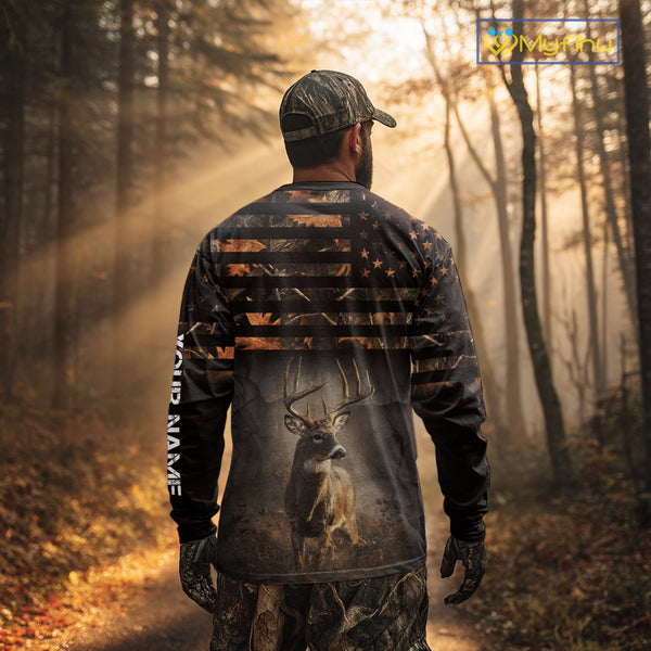 Deer Hunting Orange Camo US Flag All Over Print Custom Name, Hunting Gifts for Men NBT246