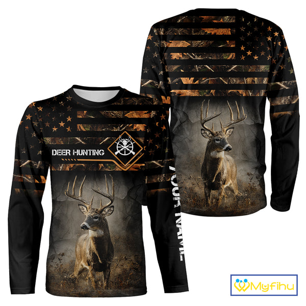 Deer Hunting Orange Camo US Flag All Over Print Custom Name, Hunting Gifts for Men NBT246