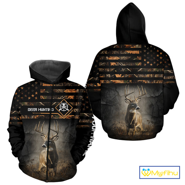 Deer Hunting Orange Camo US Flag All Over Print Custom Name, Hunting Gifts for Men NBT246