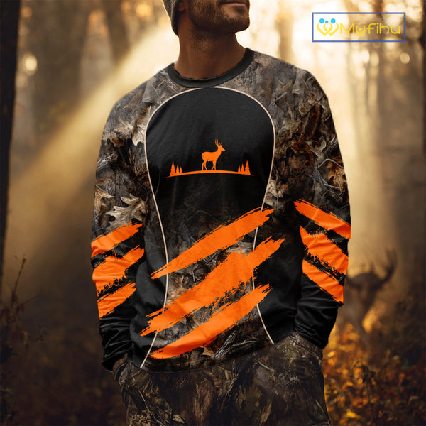 Whitetail Deer Hunting Shirt Camouflage Orange 3D, Deer Hunter Custom Name, Hunting Gift NBT248