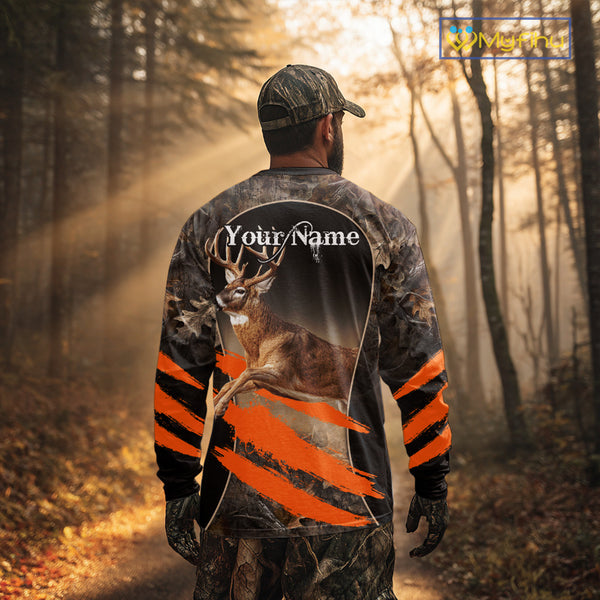 Whitetail Deer Hunting Shirt Camouflage Orange 3D, Deer Hunter Custom Name, Hunting Gift NBT248