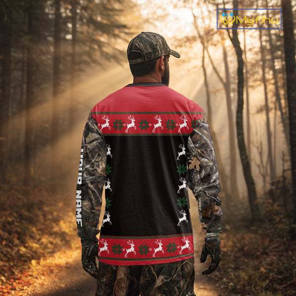 The Season Gifts For Deer Hunting Lovers Hunters Personalized Photo Ugly Hunting Christmas Shirt NBT300