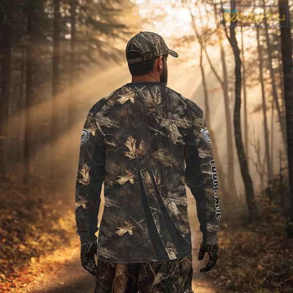 Personalized Whitetail Deer Hunting 3D All Over Printed Hoodie Brown Autumn Leaves Camo NBT276