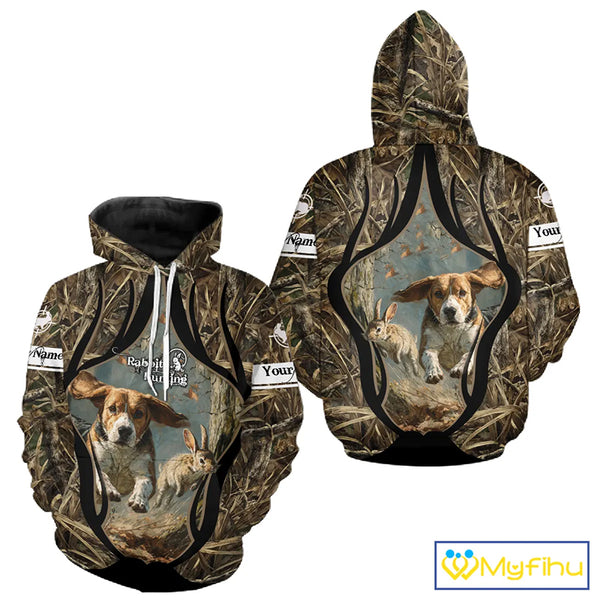 Personalized Rabbit Hunting Beagle Dog 3D All Over Printed Shirts, Hunting Clothes for Men NBT326