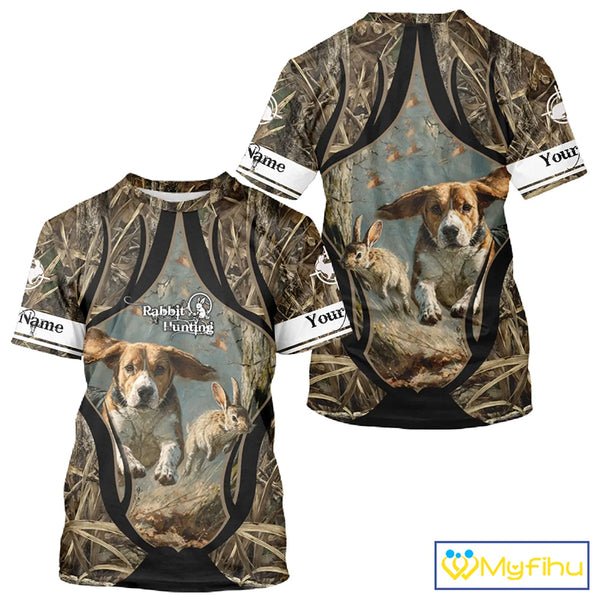Personalized Rabbit Hunting Beagle Dog 3D All Over Printed Shirts, Hunting Clothes for Men NBT326
