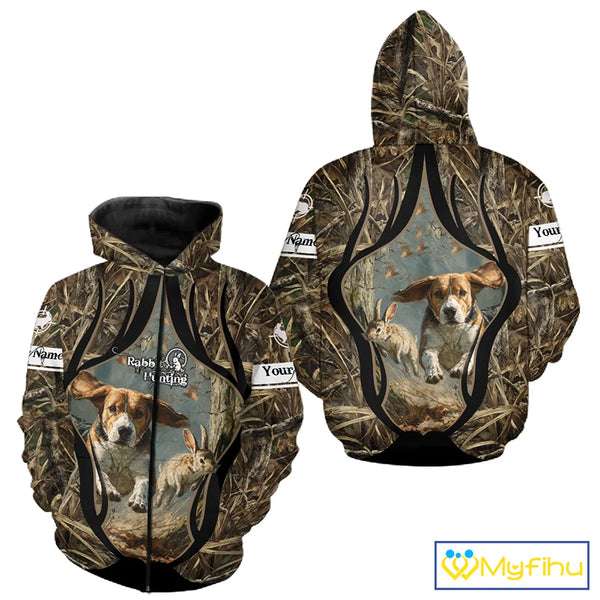 Personalized Rabbit Hunting Beagle Dog 3D All Over Printed Shirts, Hunting Clothes for Men NBT326
