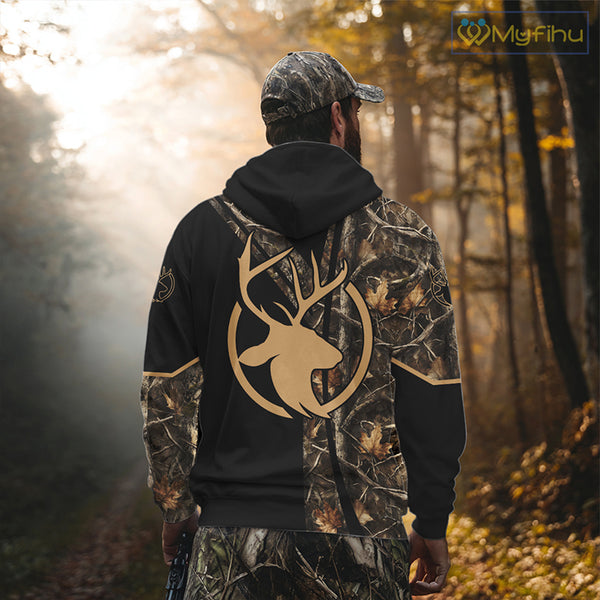 Personalized Whitetail Deer Hunting 3D All Over Printed Hoodie Brown Camouflage NBT250