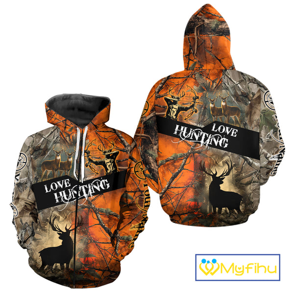 Personalized Deer Hunting Shirt 3D All Over Print Orange Camo Hunting Clothes NBT119