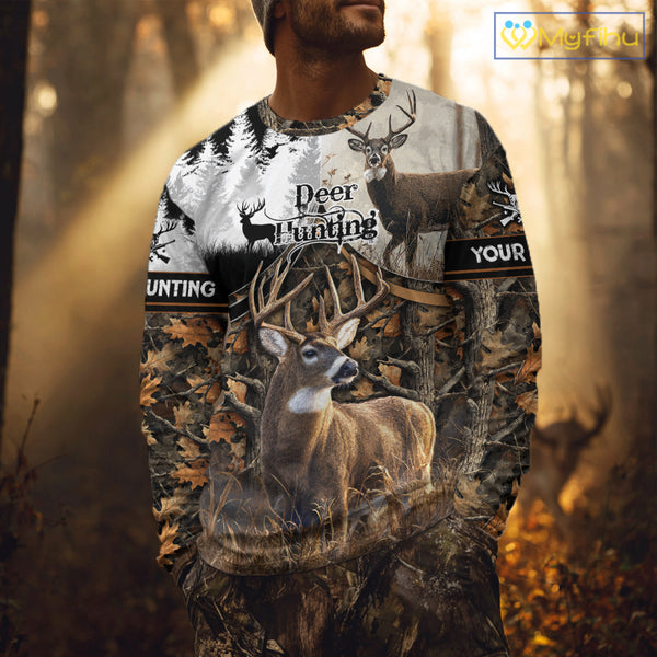Custom Whitetail Deer Hunting Shirt Camouflage Deer Hunter Custom Name, Hunting Gift NBT291
