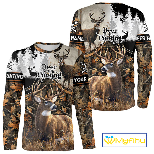 Custom Whitetail Deer Hunting Shirt Camouflage Deer Hunter Custom Name, Hunting Gift NBT291