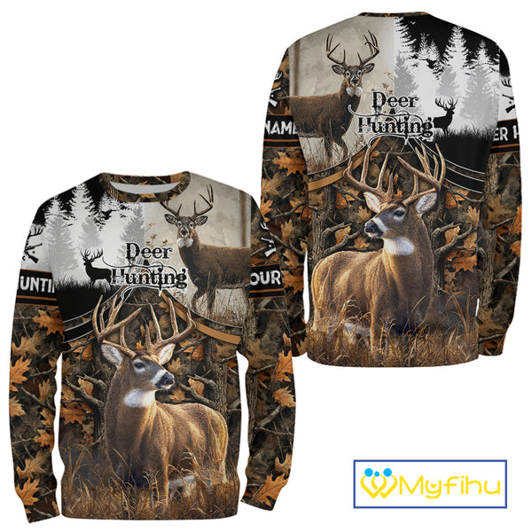 Custom Whitetail Deer Hunting Shirt Camouflage Deer Hunter Custom Name, Hunting Gift NBT291