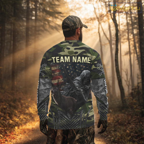 Grim Reaper US Flag Deer Hunting Hoodie, Longsleeve Shirt, Gifts for Hunters NBT07