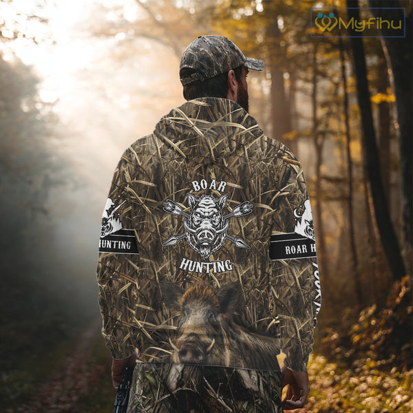 Personalized Wild Boar Hunting Camouflage Customize Name 3D All Over Printed Boar Hunting Shirts NBT104