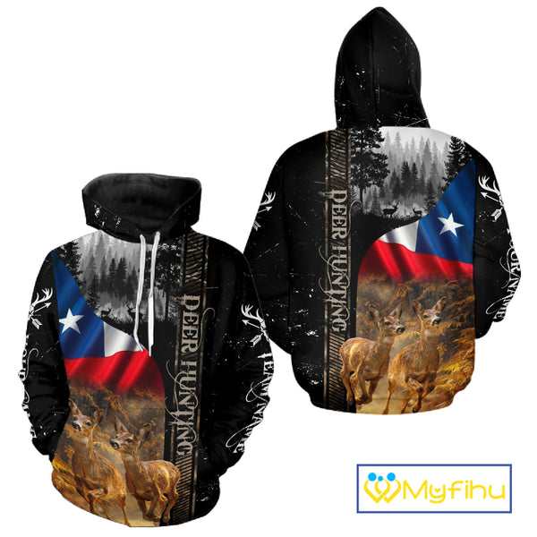 Black Deer Hunting Shirt with Texas Flag for Men - Personalized Hunting Gifts NBT48