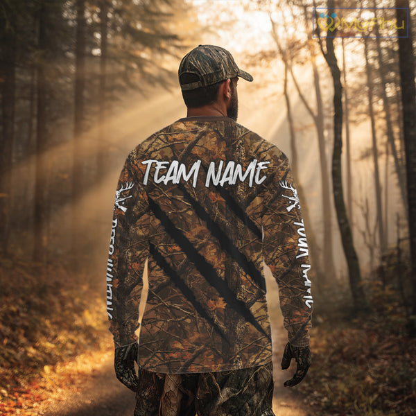 Personalized Brown Camo Deer Hunting Shirt with US Flag & Deer Buck, Hunter Gifts NBT59