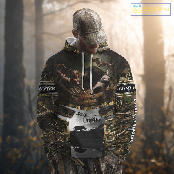 Custom Wild Hog Hunting Camo 3D Printed Shirts, Hunting Gifts for Boar Hunter NBT107