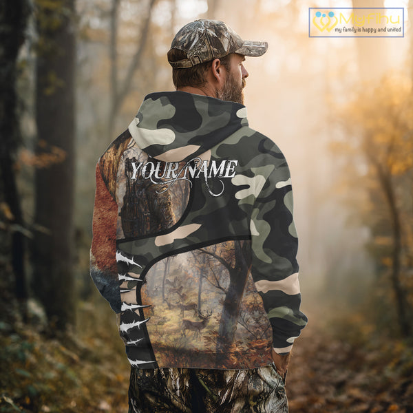 Camouflage Bow Hunting Custom Name Hoodie, Longsleeve Shirt, Perfect for Elk Season NBT08