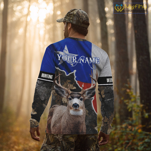 Deer Hunting Camo Texas Flag 3D All Over Print Shirts for Deer Hunter, Hunting Gifts for Men NBT23